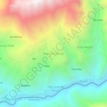Carte topographique Ramon Castilla, altitude, relief