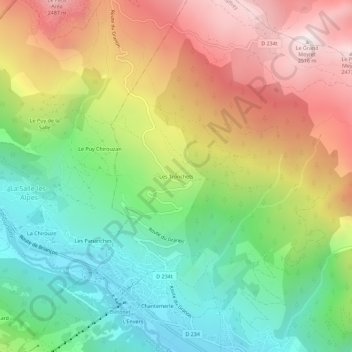 Carte topographique Les Tronchets, altitude, relief
