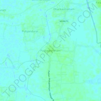 Carte topographique Puduppattinam, altitude, relief