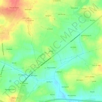 Carte topographique Locoal, altitude, relief