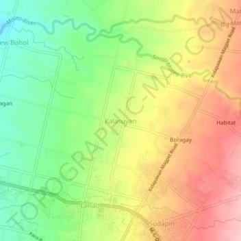 Carte topographique Kalasuyan, altitude, relief