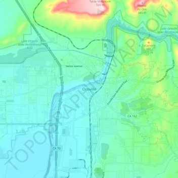 Carte topographique Oroville, altitude, relief