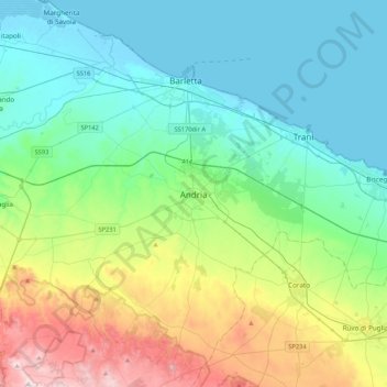 Carte topographique Andria, altitude, relief