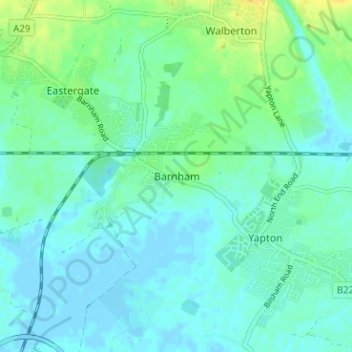 Carte topographique Barnham, altitude, relief