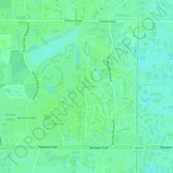 Carte topographique Plantation, altitude, relief