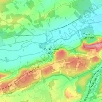Carte topographique Boussu-en-Fagne, altitude, relief