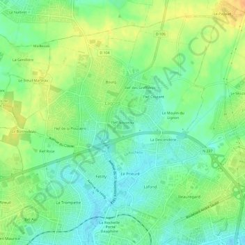 Carte topographique Fief Nouveau, altitude, relief