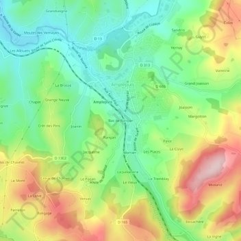 Carte topographique Bas de Rançon, altitude, relief