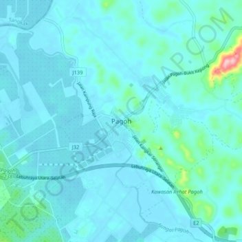 Carte topographique Pagoh, altitude, relief