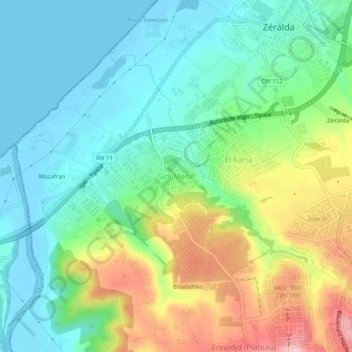 Carte topographique Sidi Menif, altitude, relief