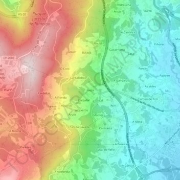 Carte topographique Fixón, altitude, relief