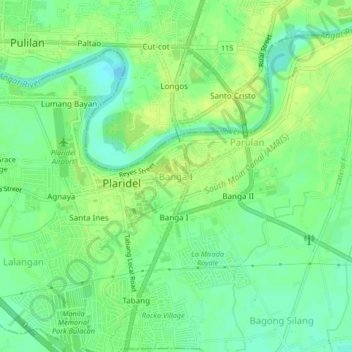 Carte topographique Banga Ⅰ, altitude, relief