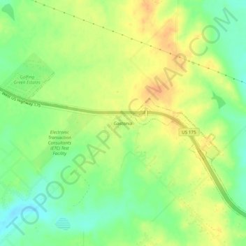 Carte topographique Gastonia, altitude, relief