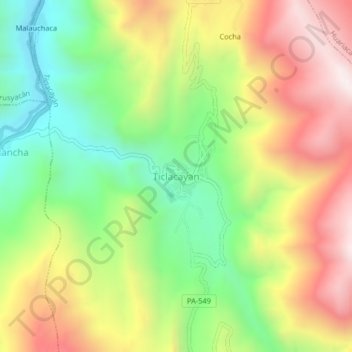 Carte topographique Ticlacayan, altitude, relief