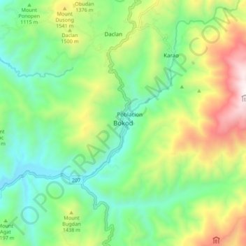 Carte topographique Bokod, altitude, relief