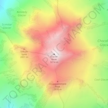 Carte topographique Glacier Peak, altitude, relief