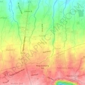 Carte topographique Malabag, altitude, relief