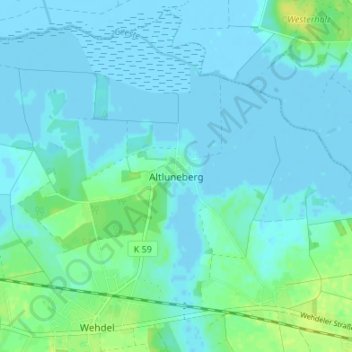 Carte topographique Altluneberg, altitude, relief