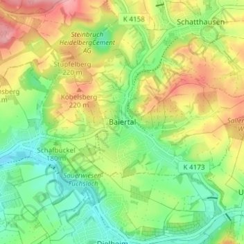 Carte topographique Baiertal, altitude, relief