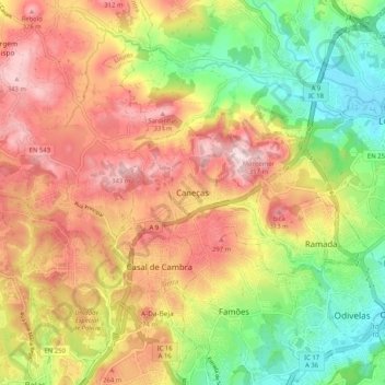 Carte topographique Caneças, altitude, relief