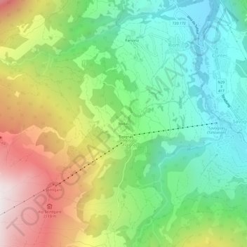 Carte topographique Rodas, altitude, relief