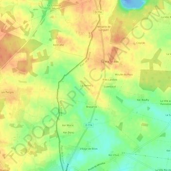 Carte topographique Le Tertre, altitude, relief