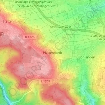 Carte topographique Plattenhardt, altitude, relief