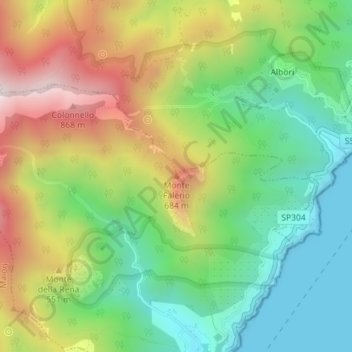 Carte topographique Monte Falerio, altitude, relief