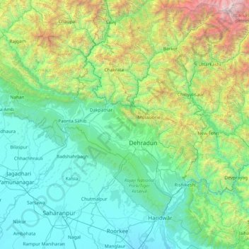 Carte topographique Dehra Dūn, altitude, relief