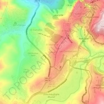 Carte topographique E'dkak, altitude, relief