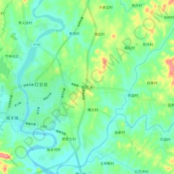 Carte topographique Xinghua, altitude, relief