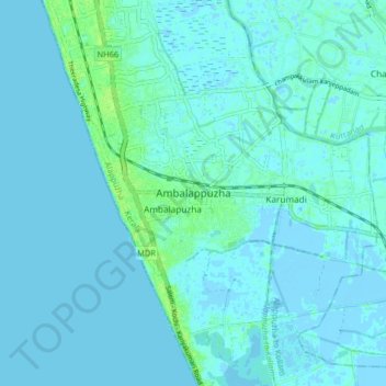 Carte topographique Ambalappuzha, altitude, relief