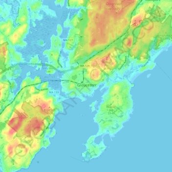Carte topographique Gloucester, altitude, relief