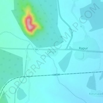 Carte topographique Pangili, altitude, relief