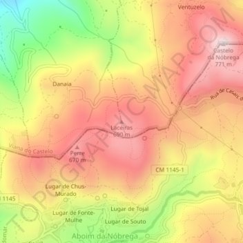 Carte topographique Laceiras, altitude, relief
