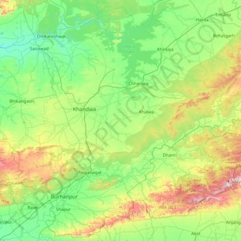 Carte topographique East Nimār, altitude, relief