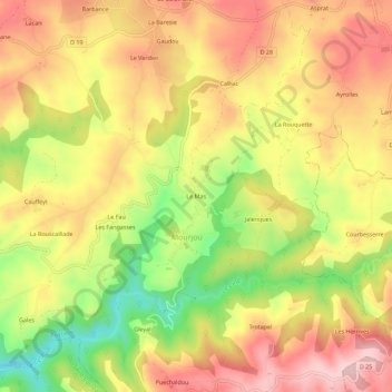 Carte topographique Le Mas, altitude, relief