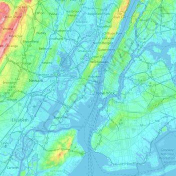 Carte topographique Jersey City, altitude, relief