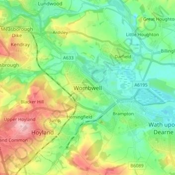 Carte topographique Wombwell, altitude, relief