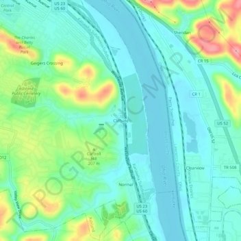 Carte topographique Cliffside, altitude, relief