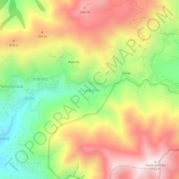 Carte topographique Perivólia, altitude, relief