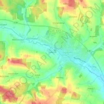 Carte topographique Gindering, altitude, relief