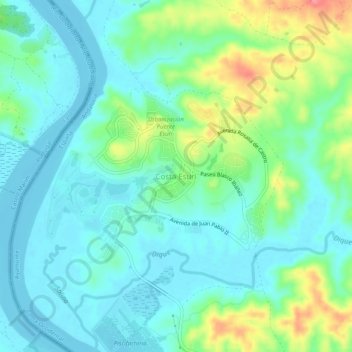 Carte topographique Costa Esuri, altitude, relief