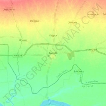 Carte topographique Taloda, altitude, relief
