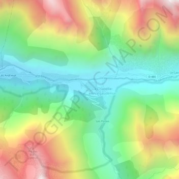 Carte topographique Les Chaussendents, altitude, relief