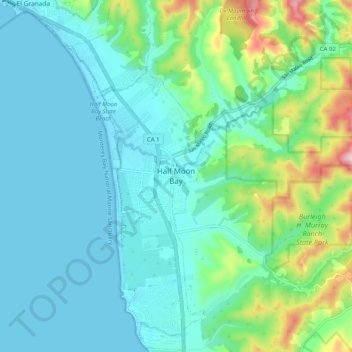 Carte topographique Half Moon Bay, altitude, relief