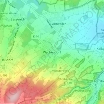 Carte topographique Wachendorf, altitude, relief