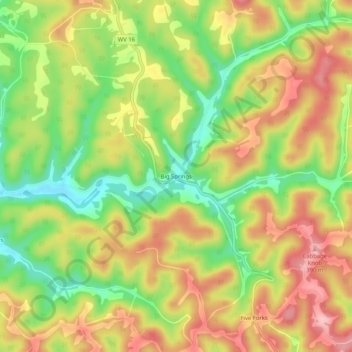 Carte topographique Big Springs, altitude, relief