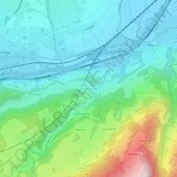 Carte topographique Volderwald, altitude, relief