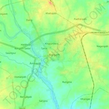 Carte topographique Bargarh, altitude, relief